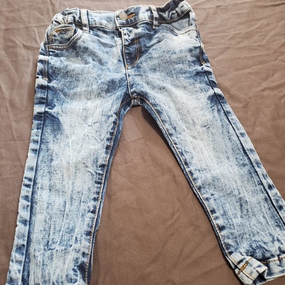 Acid Wash Jeans Denim Elastic Waistband Snap Button Closure Belt Loop 2T Castro - Picture 1 of 8